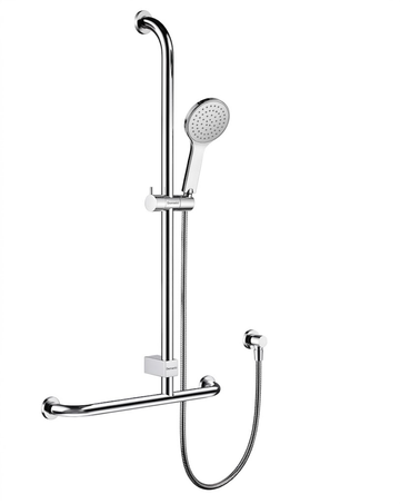 Domanki Stainless Steel Slide Bar Shower Set with Handheld Spray & Integrated Safety Grab Bar - Heavy-Duty 200kg Load Capacity, Electroplated Chrome Finish
