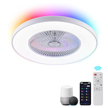 24" Ceiling Fans with Lights and Remote/APP/Voice Control, Enclosed Flush Mount Ceiling Fan for Bedroom/Living Room
