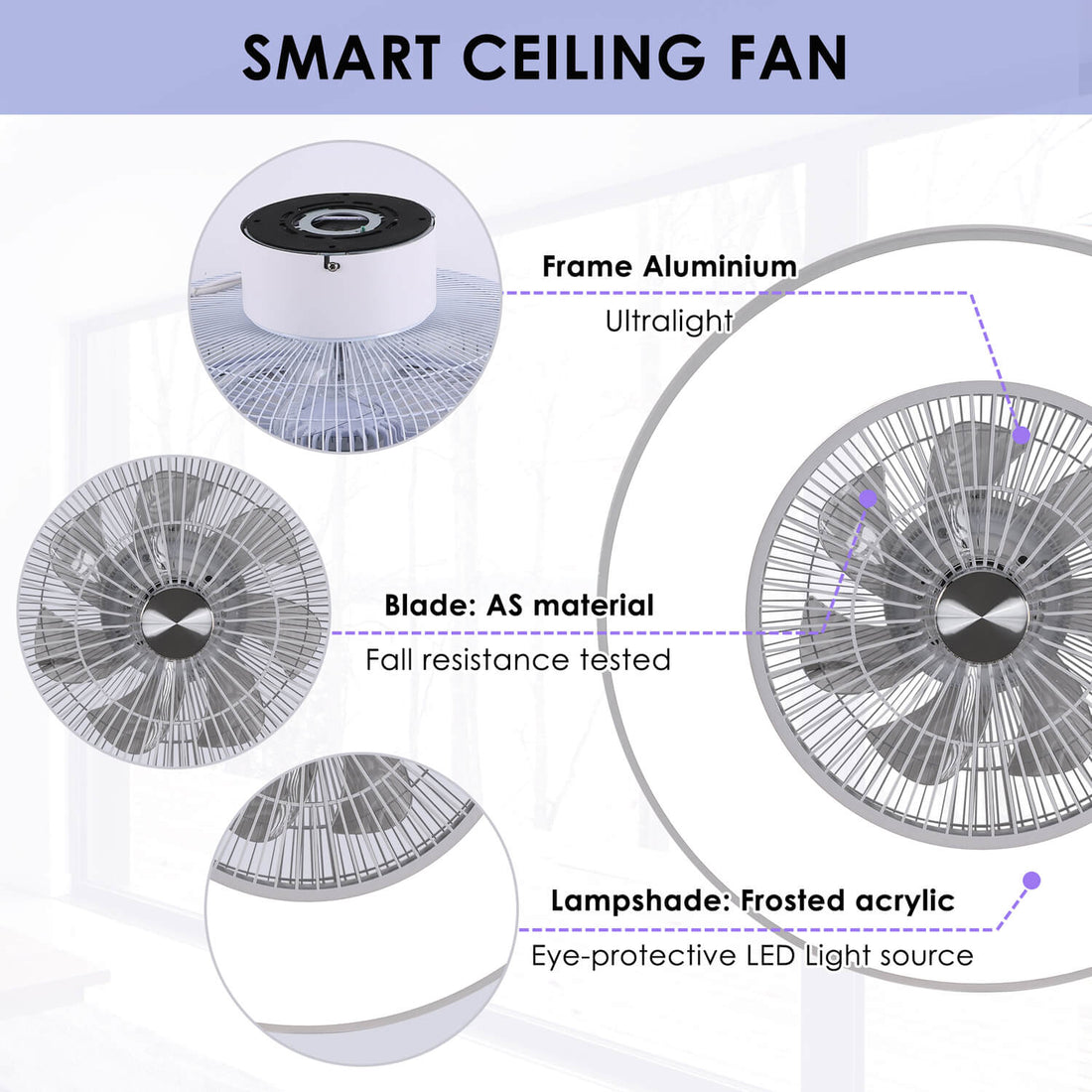 24" Ceiling Fans with Lights and Remote/APP/Voice Control, Enclosed Flush Mount Ceiling Fan for Bedroom/Living Room