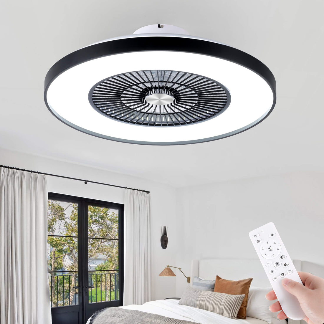 24" Ceiling Fan with Light and Remote/APP Control, Low Profile Ceiling Fan with RGB Lights for Bedroom Kid's Bedroom-Black