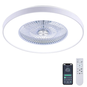 24" Ceiling Fan with Light and Remote/APP Control Low Profile Ceiling Fan with Lights for Bedroom Kid's Bedroom-White