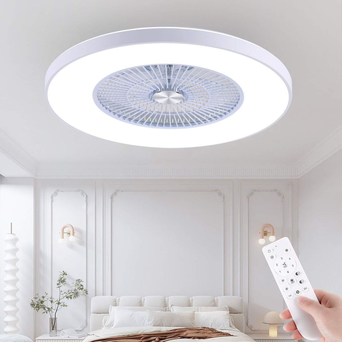 24" Ceiling Fan with Light and Remote/APP Control Low Profile Ceiling Fan with Lights for Bedroom Kid's Bedroom-White