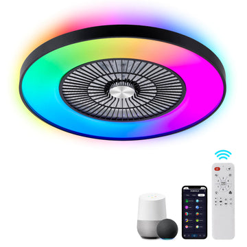 24" Bladeless Ceiling Fans with Lights and Remote/APP/Voice Control, Enclosed Flush Mount Ceiling Fan for Bedroom
