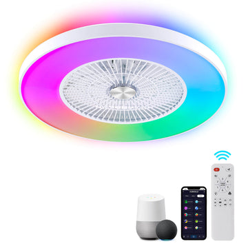 24" Bladeless Ceiling Fans with Lights and Remote/APP/Voice Control, Enclosed Flush Mount Ceiling Fan for Bedroom